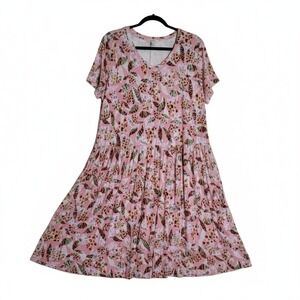 LOGO Lori Goldstein Pink Abstract Animal Print Knit Dress Short Sleeve Petite L